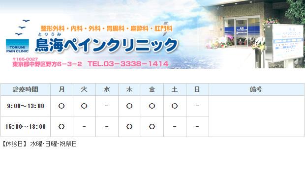 鳥海ペインクリニック 中野区 内科