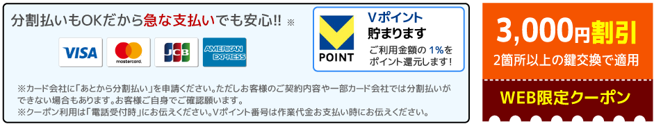 各社カード決済OK。分割払いOK。3,000円割引。